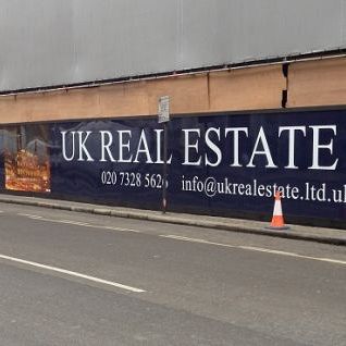 Laminated, digital print dibond hoarding in Kings Cross