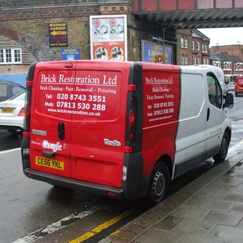 Vehicle wrap in red and white 