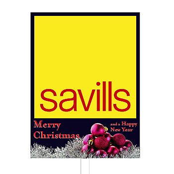 Savills Board with a  Merry Christmas slip